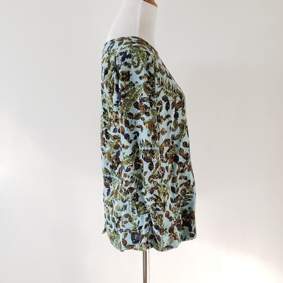 J. Jill Fern Print Button Back Sky Blue Blouse Boxy Viscose Rayon Women XS - Picture 2 of 8